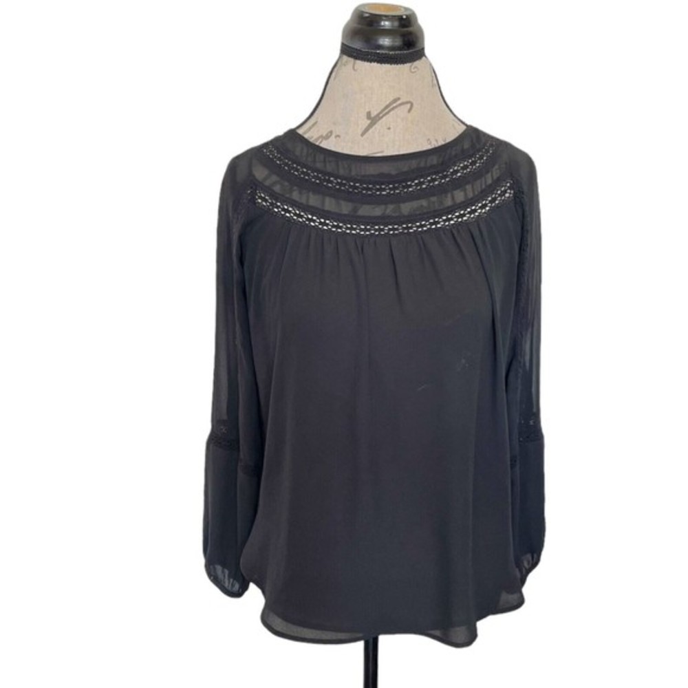 Loft Blouse Size XXSP Womens Black Sheer Evening Night Out Crochet Boho Western